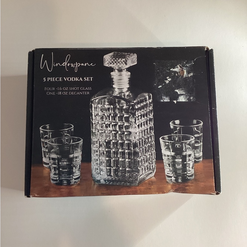 New Circleware Windowpane Radiance Pearl 5 Piece Vodka Set,1Decanter & 4 Glasses